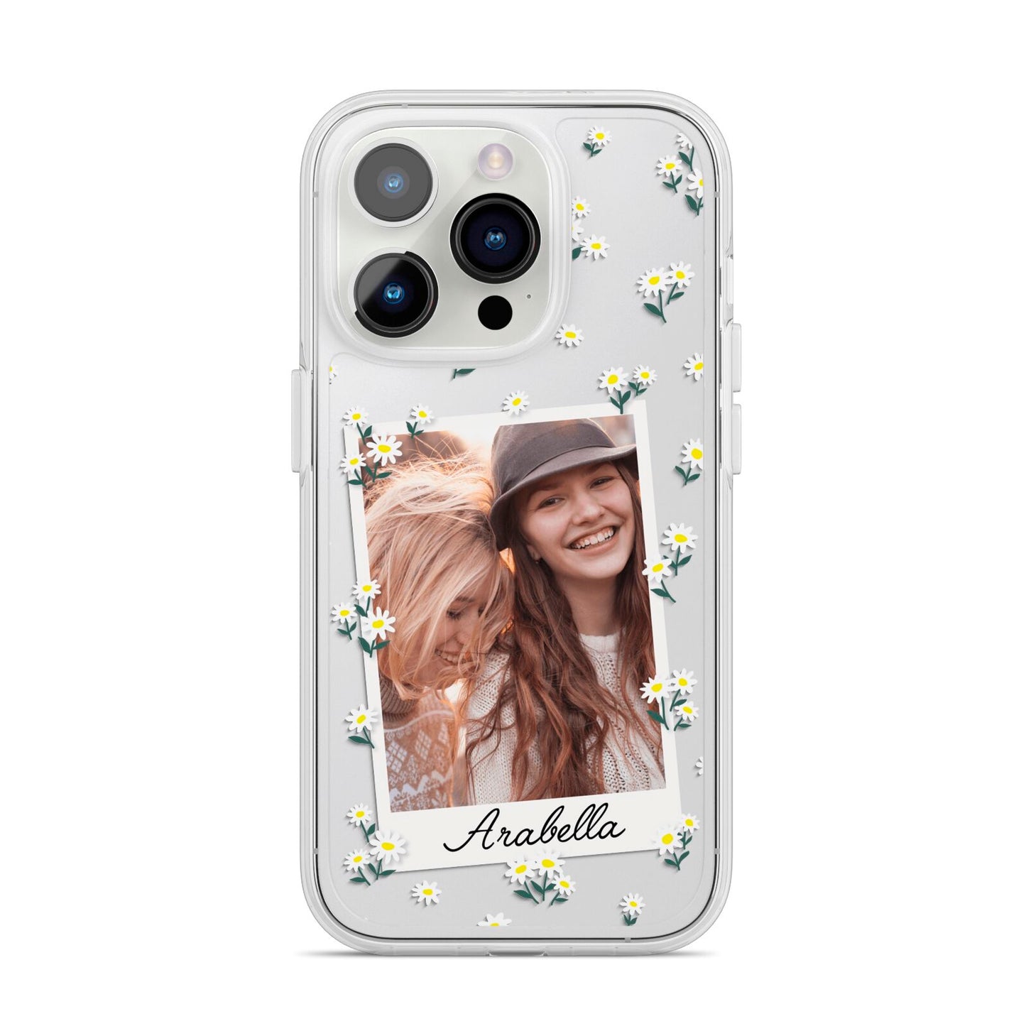 Personalised Daisy Photo Frame Design iPhone 14 Pro Clear Tough Case Silver