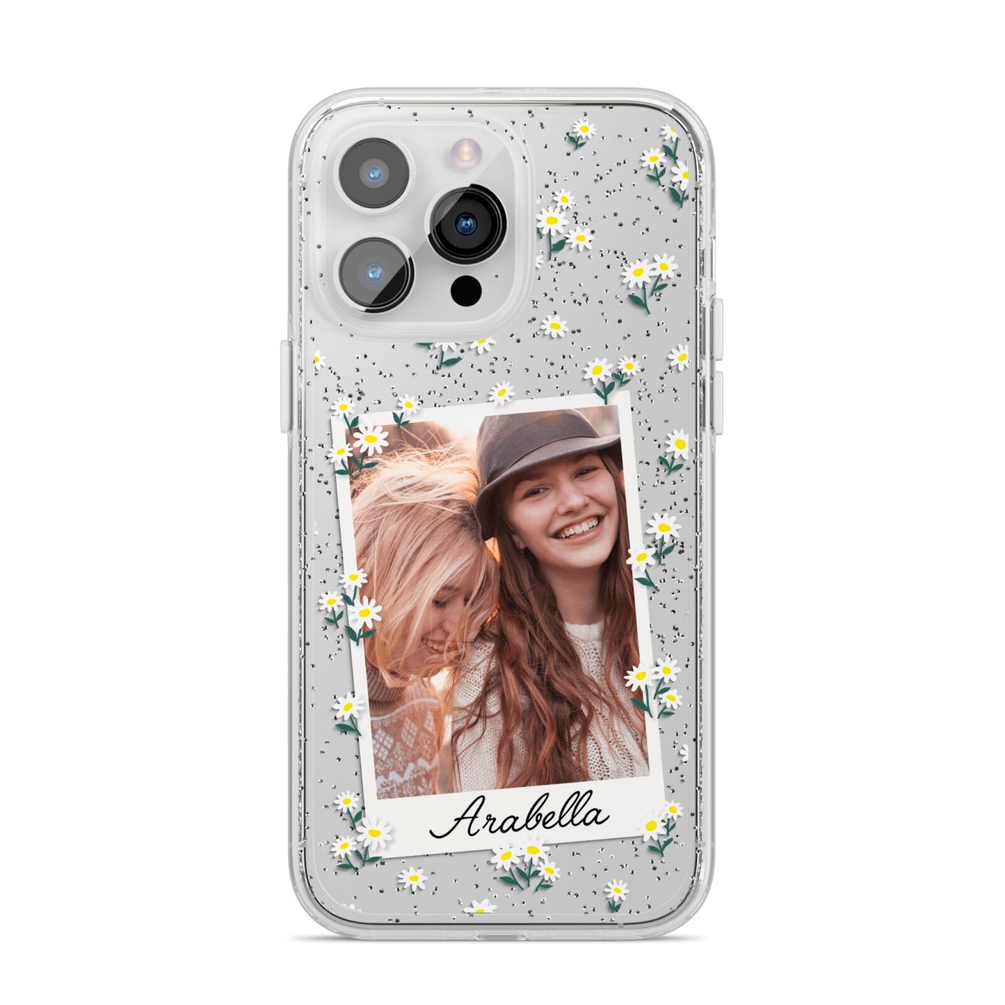 Personalised Daisy Photo Frame Design iPhone 14 Pro Max Glitter Tough Case Silver