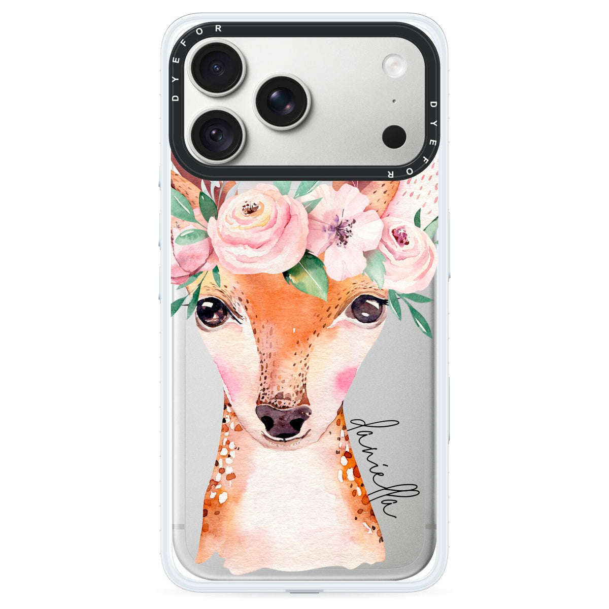 Personalised Deer iPhone 18 Pro Max Black Impact Pre order Case on Silver phone