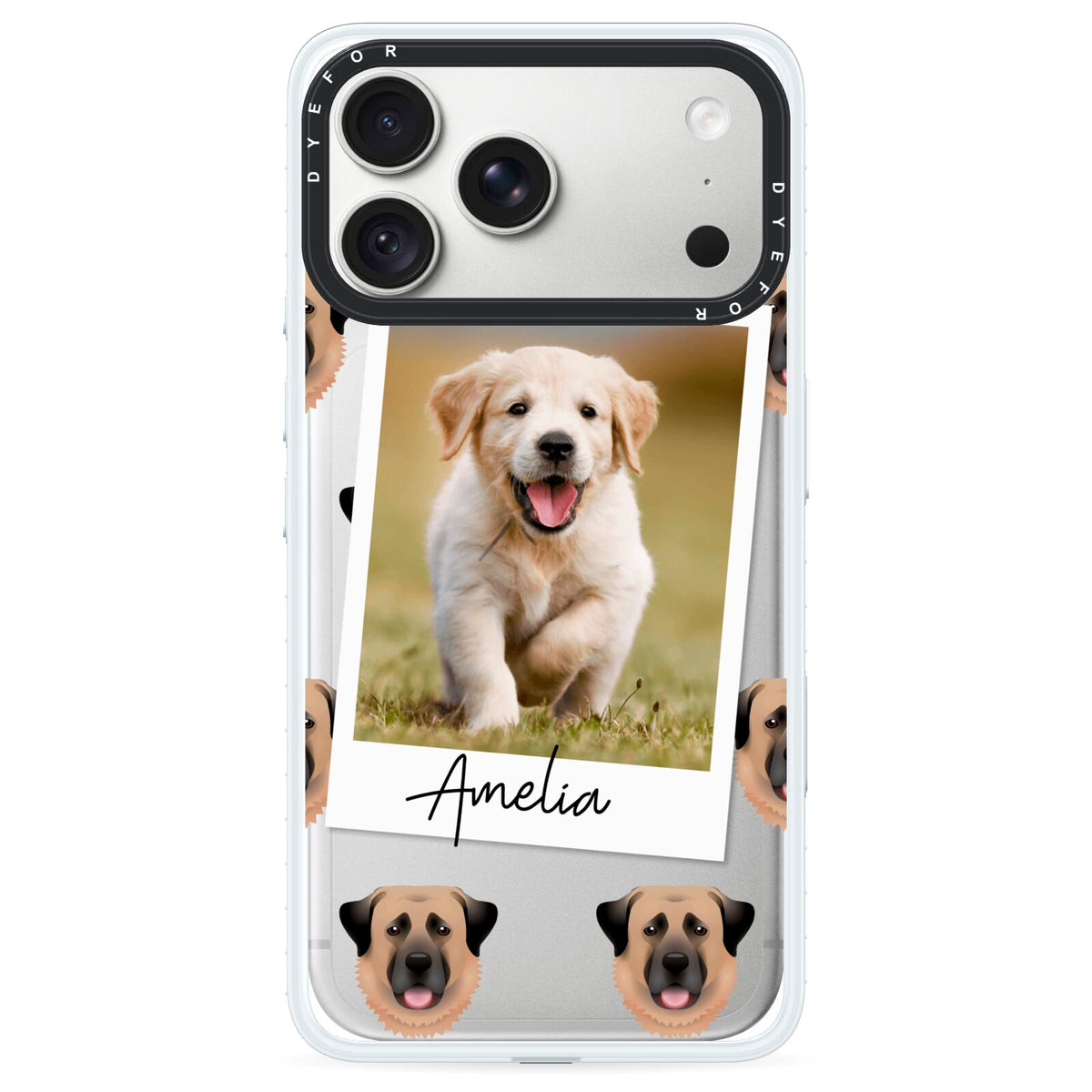 Personalised Dog Photo iPhone 18 Pro Black Impact Pre order Case on Silver phone