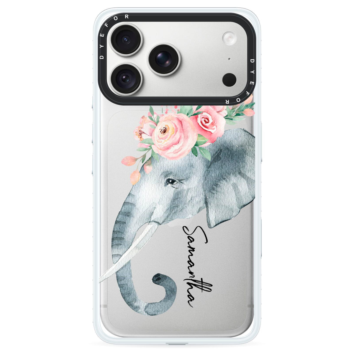 Personalised Elephant iPhone 18 Pro Black Impact Pre order Case on Silver phone