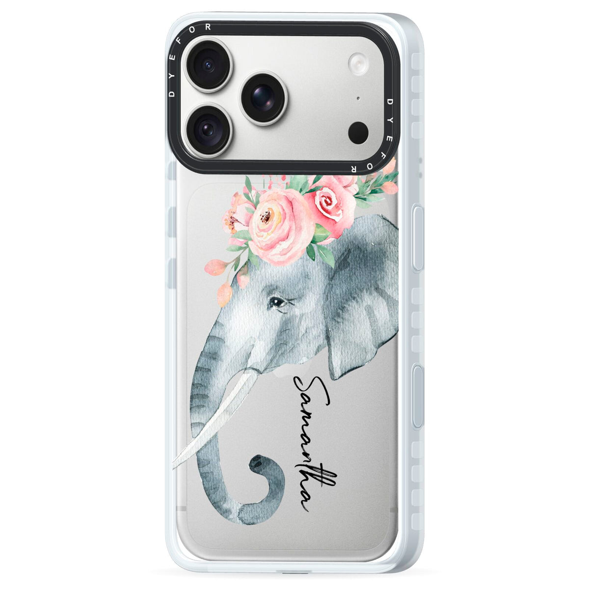 Personalised Elephant iPhone 18 Pro Max Black Impact Pre order Case Side Angle on Silver phone