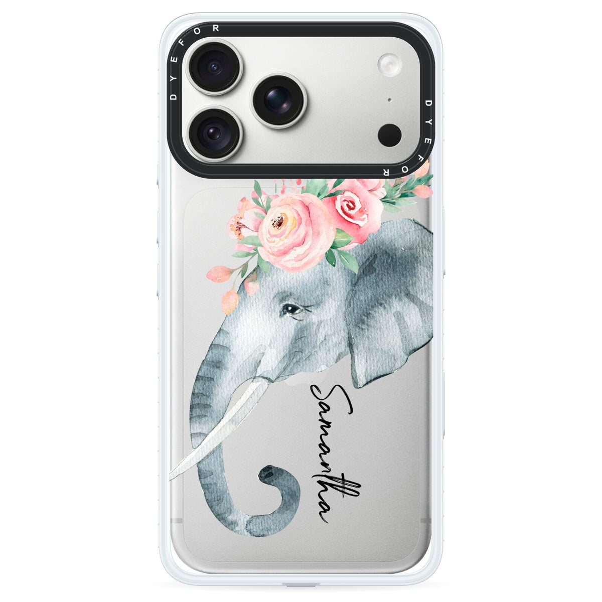 Personalised Elephant iPhone 18 Pro Max Black Impact Pre order Case on Silver phone