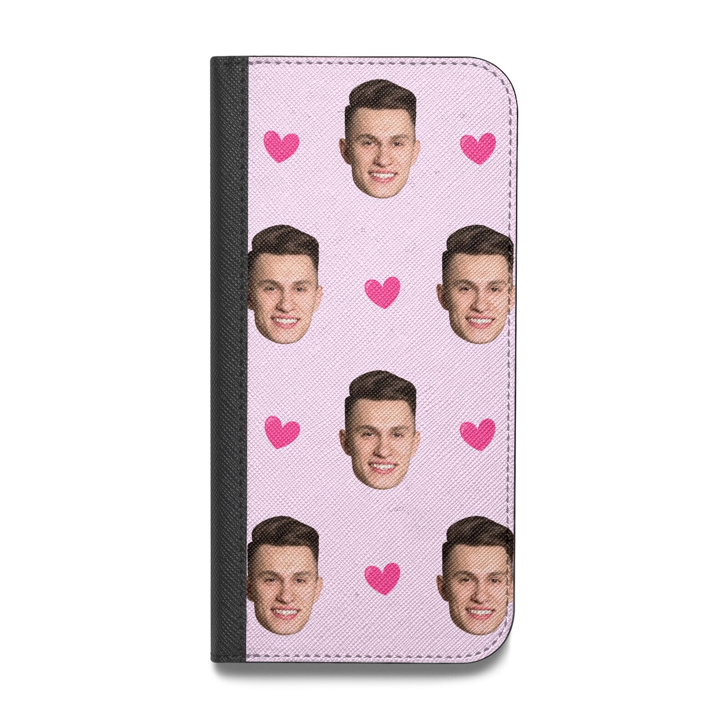 Personalised Face and Heart Photo Pattern Vegan Leather Flip iPhone Case