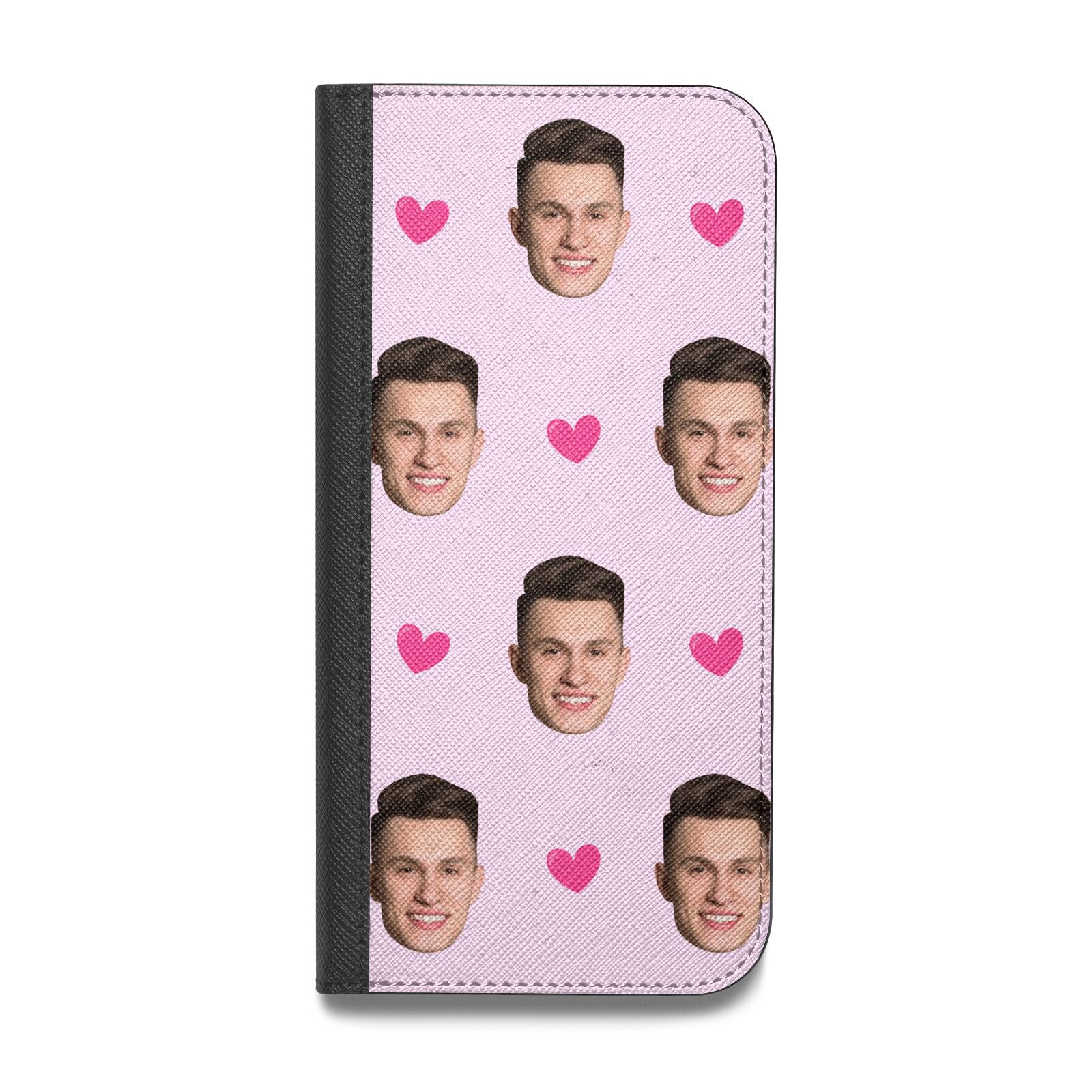 Personalised Face and Heart Photo Pattern Vegan Leather Flip iPhone Case