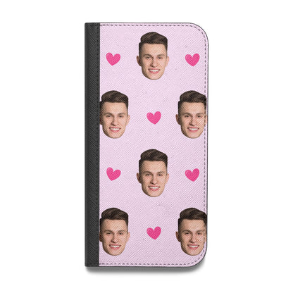 Personalised Face and Heart Photo Pattern Vegan Leather Flip iPhone Case
