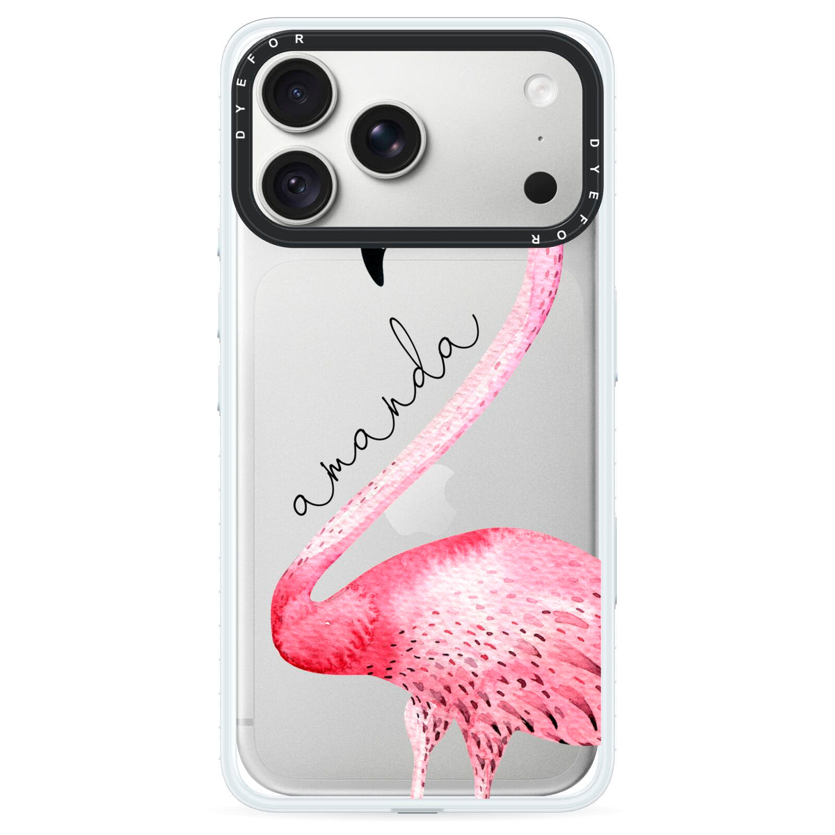 Personalised Flamingo iPhone 18 Pro Max Black Impact Pre order Case on Silver phone