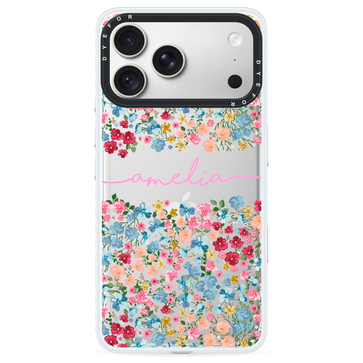 Personalised Floral Meadow iPhone 18 Pro Max Black Impact Pre order Case on Silver phone