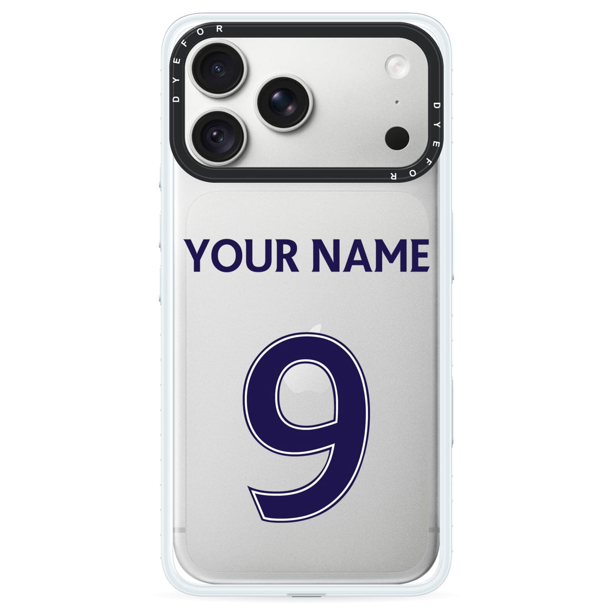 Personalised Football Name and Number iPhone 18 Pro Black Impact Pre order Case on Silver phone