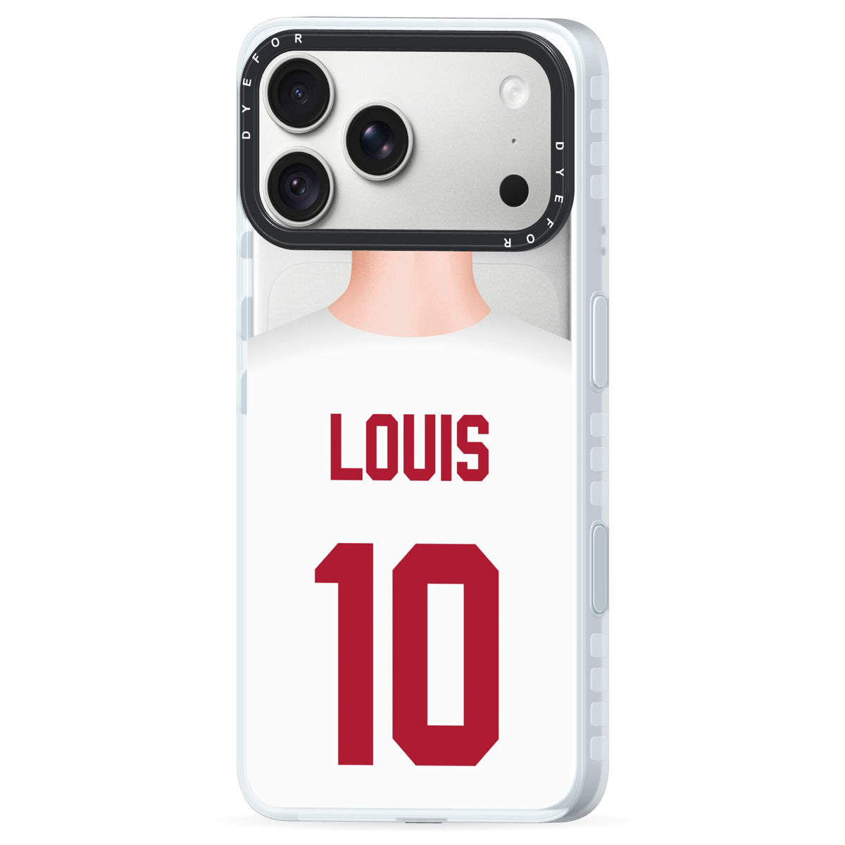 Personalised Football Shirt iPhone 18 Pro Max Black Impact Pre order Case Side Angle on Silver phone