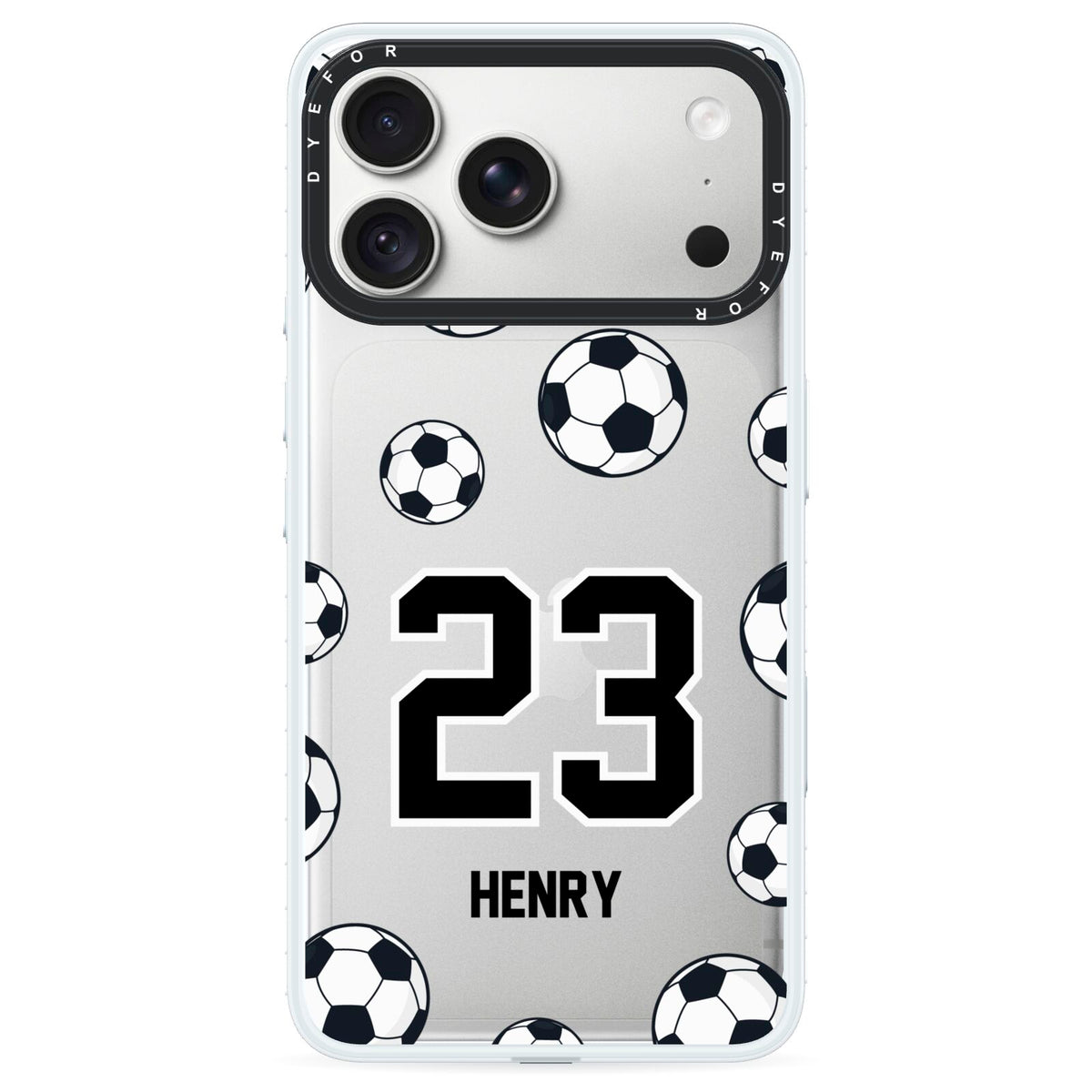 Personalised Football iPhone 18 Pro Black Impact Pre order Case on Silver phone