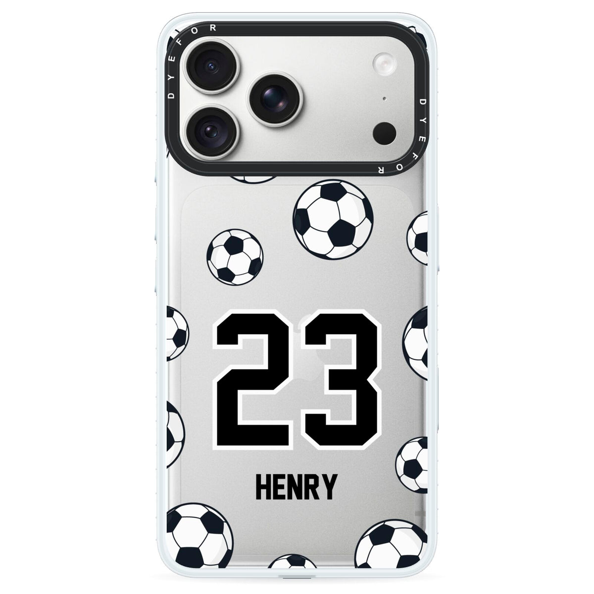 Personalised Football iPhone 18 Pro Max Black Impact Pre order Case on Silver phone