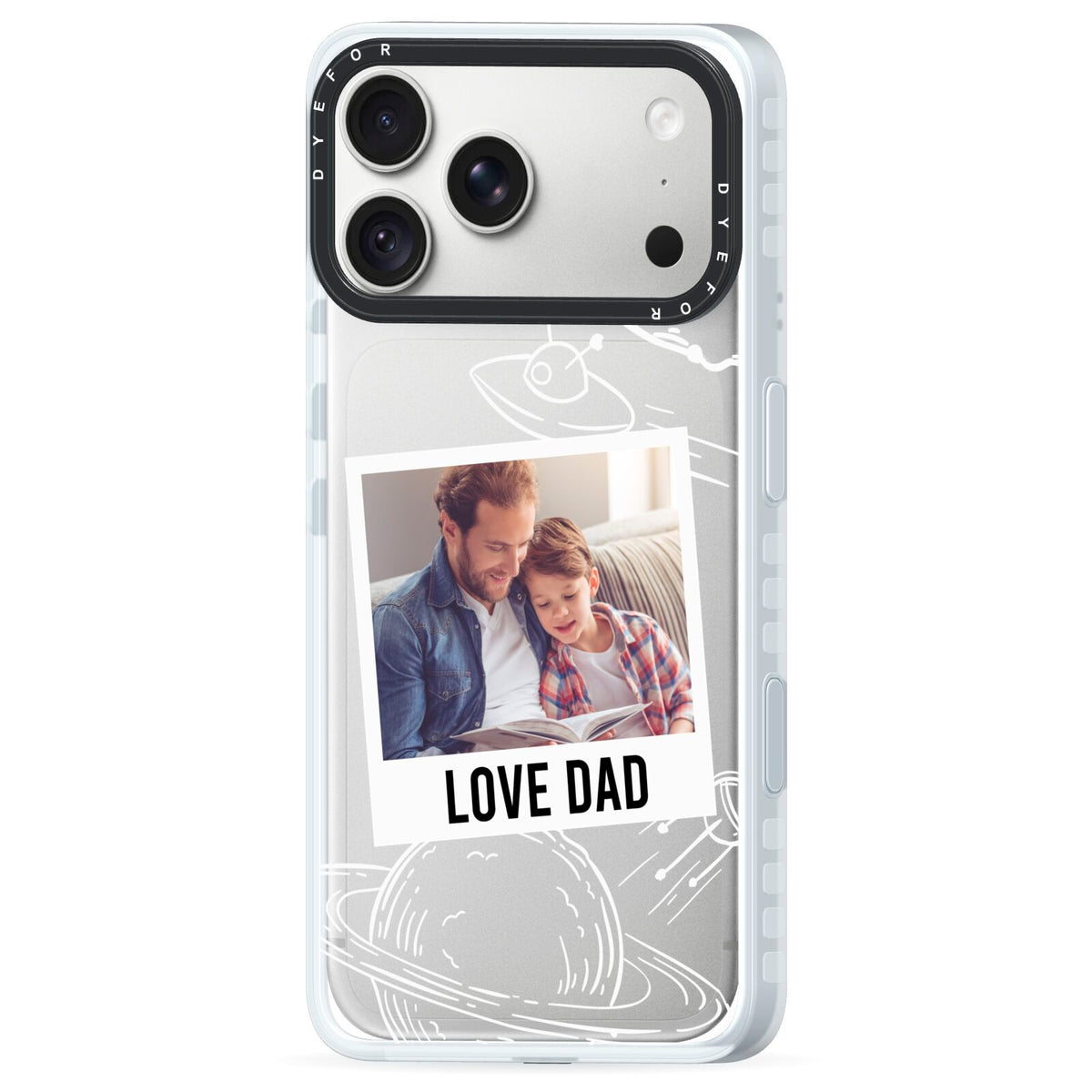 Personalised From Dad Photo iPhone 18 Pro Max Black Impact Pre order Case Side Angle on Silver phone