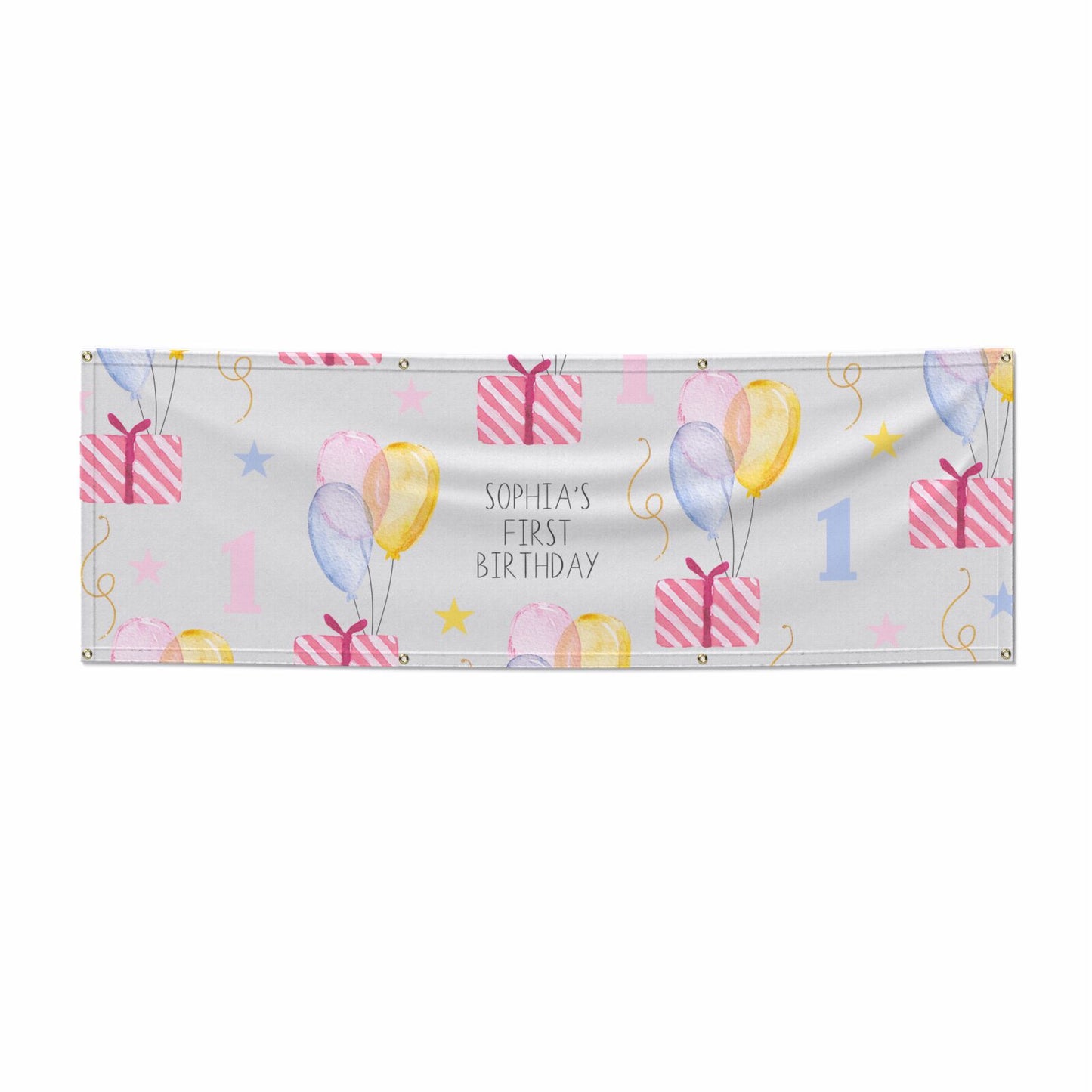 Personalised Girls First Birthday 6x2 Banner