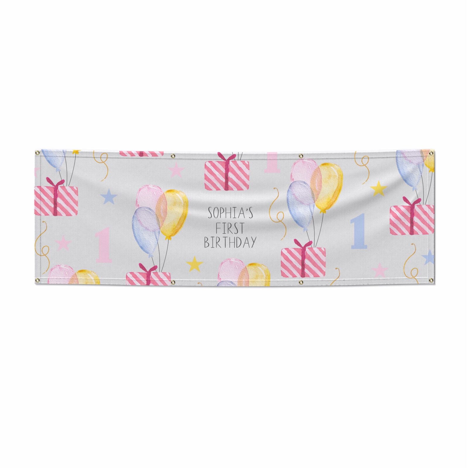 Personalised Girls First Birthday 6x2 Banner