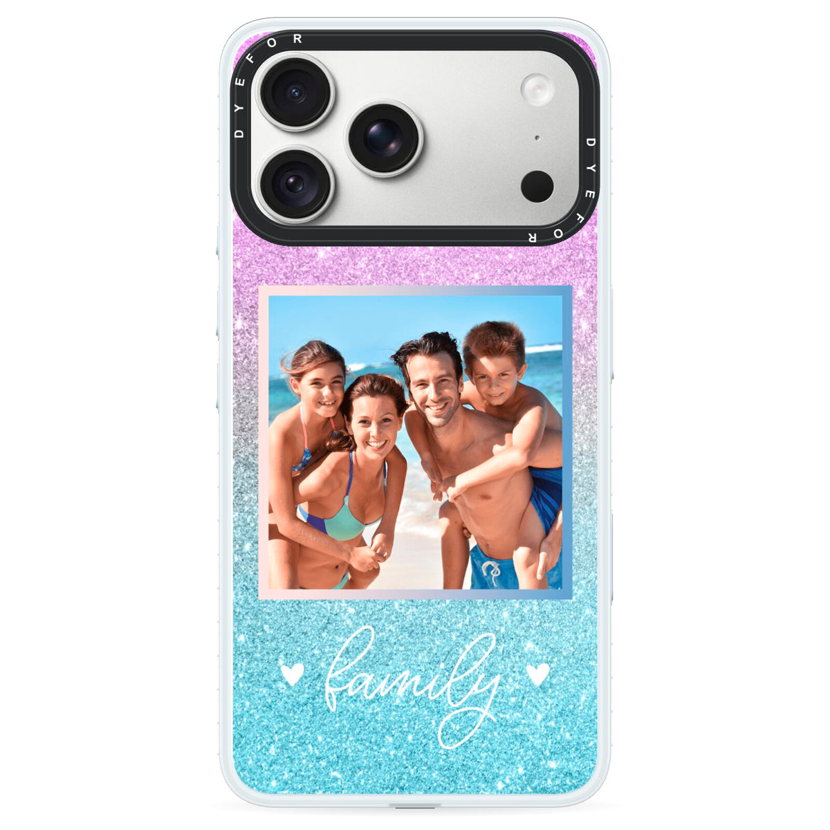 Personalised Glitter Photo iPhone 18 Pro Max Black Impact Pre order Case on Silver phone