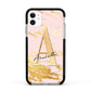 Personalised Gold Pink Marble Apple iPhone 11 in White with Black Impact Case