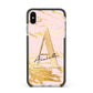 Personalised Gold Pink Marble Apple iPhone Xs Max Impact Case Black Edge on Silver Phone