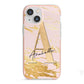 Personalised Gold Pink Marble iPhone 13 Mini TPU Impact Case with Pink Edges