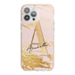 Personalised Gold Pink Marble iPhone 13 Pro Max TPU Impact Case with Pink Edges