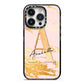 Personalised Gold Pink Marble iPhone 14 Pro Black Impact Case on Silver phone