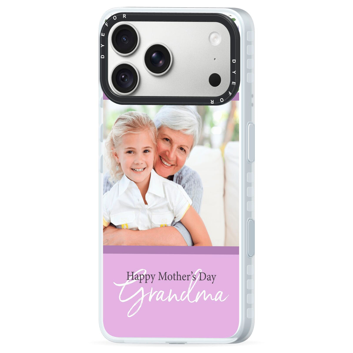 Personalised Grandma Mother s Day iPhone 18 Pro Black Impact Pre order Case Side Angle on Silver phone