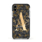 Personalised Grey Gold Cheetah Apple iPhone Xs Impact Case Black Edge on Silver Phone