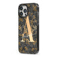Personalised Grey Gold Cheetah iPhone 13 Pro Max Black Impact Case Side Angle on Silver phone