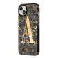 Personalised Grey Gold Cheetah iPhone 14 Plus Black Impact Case Side Angle on Silver phone