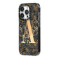Personalised Grey Gold Cheetah iPhone 14 Pro Black Impact Case Side Angle on Silver phone