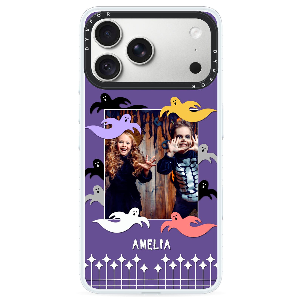 Personalised Halloween Photo Upload iPhone 18 Pro Max Black Impact Pre order Case on Silver phone