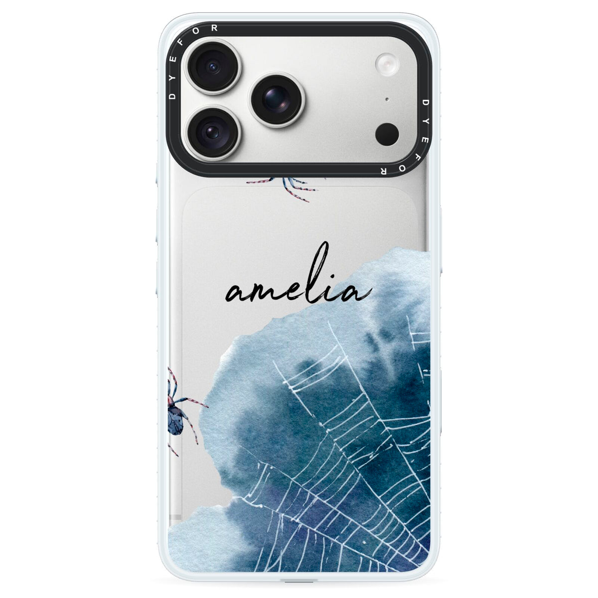 Personalised Halloween Spider Web iPhone 18 Pro Max Black Impact Pre order Case on Silver phone