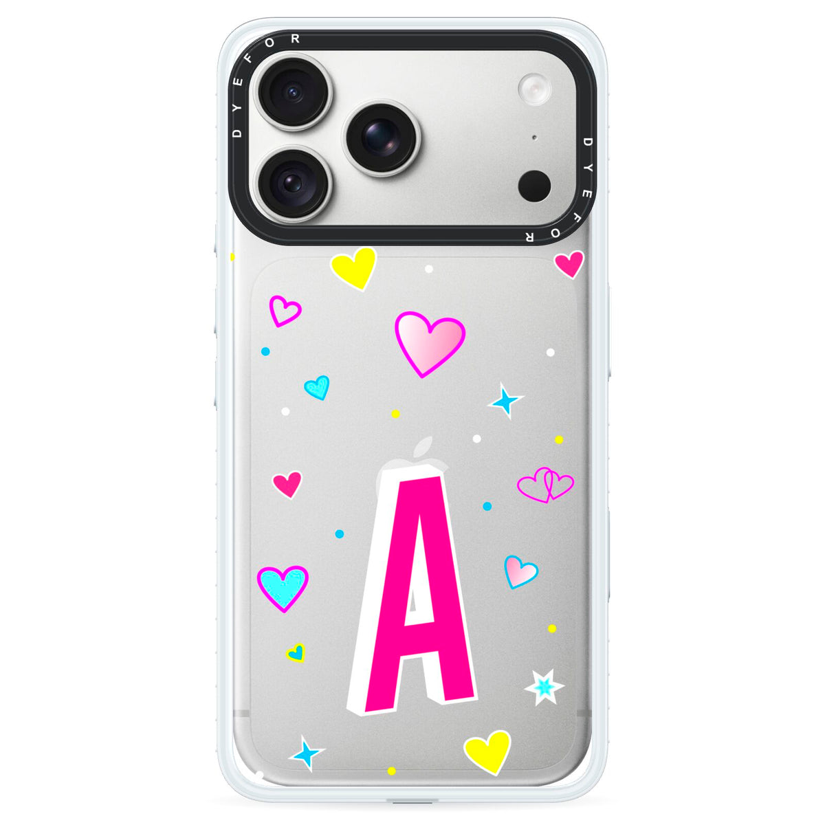 Personalised Heart Alphabet Clear iPhone 18 Pro Black Impact Pre order Case on Silver phone