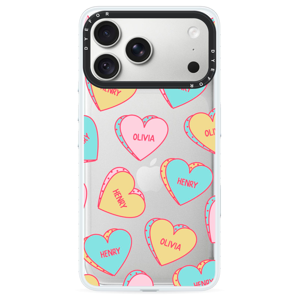 Personalised Heart Sweets iPhone 18 Pro Max Black Impact Pre order Case on Silver phone