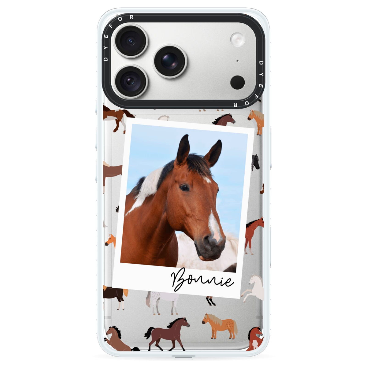 Personalised Horse Photo iPhone 18 Pro Max Black Impact Pre order Case on Silver phone