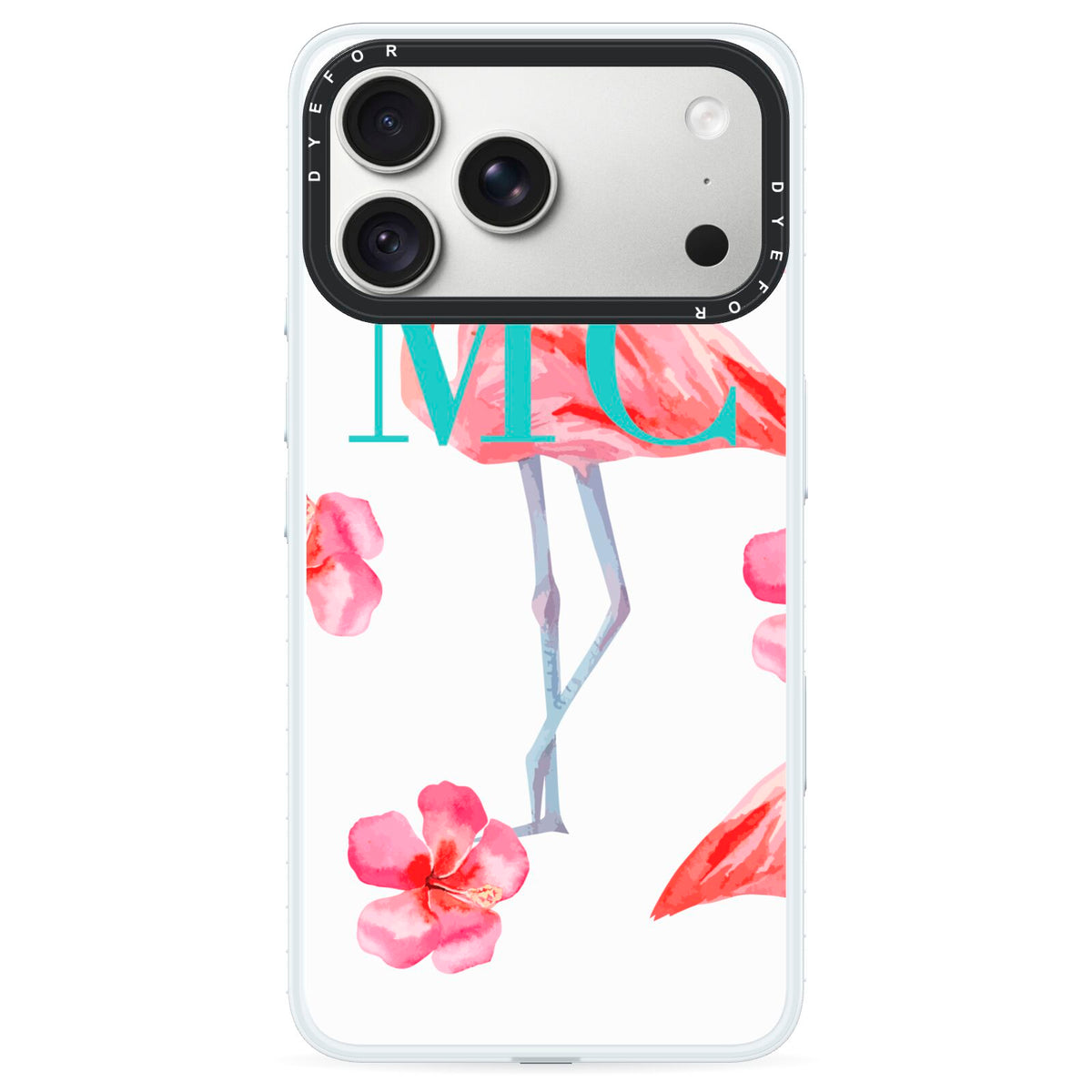 Personalised Initials Flamingo 3 iPhone 18 Pro Max Black Impact Pre order Case on Silver phone
