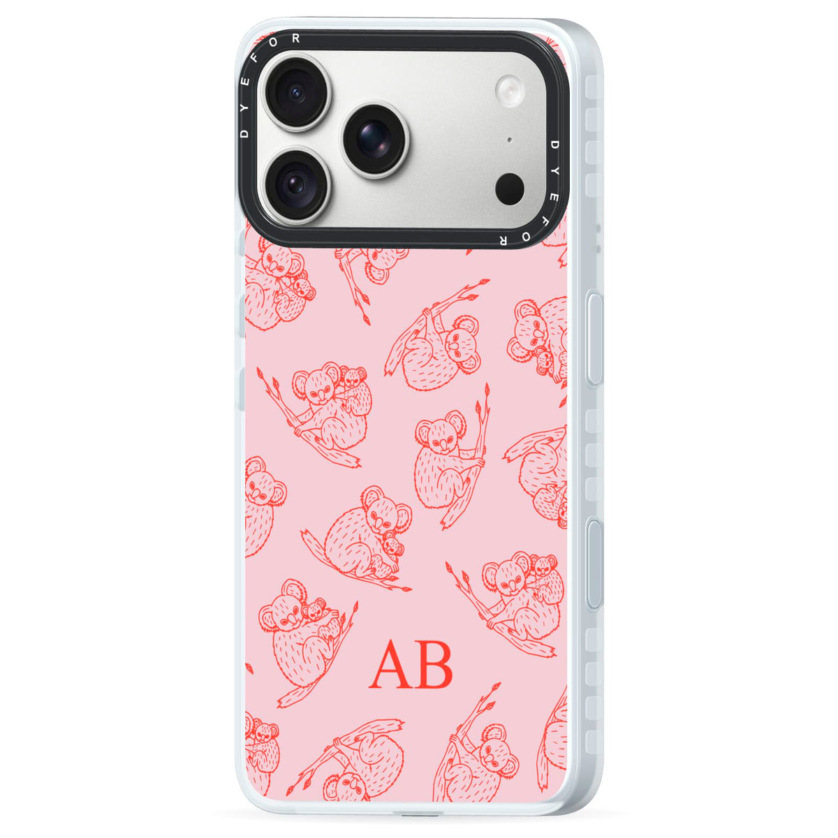 Personalised Koala iPhone 18 Pro Max Black Impact Pre order Case Side Angle on Silver phone