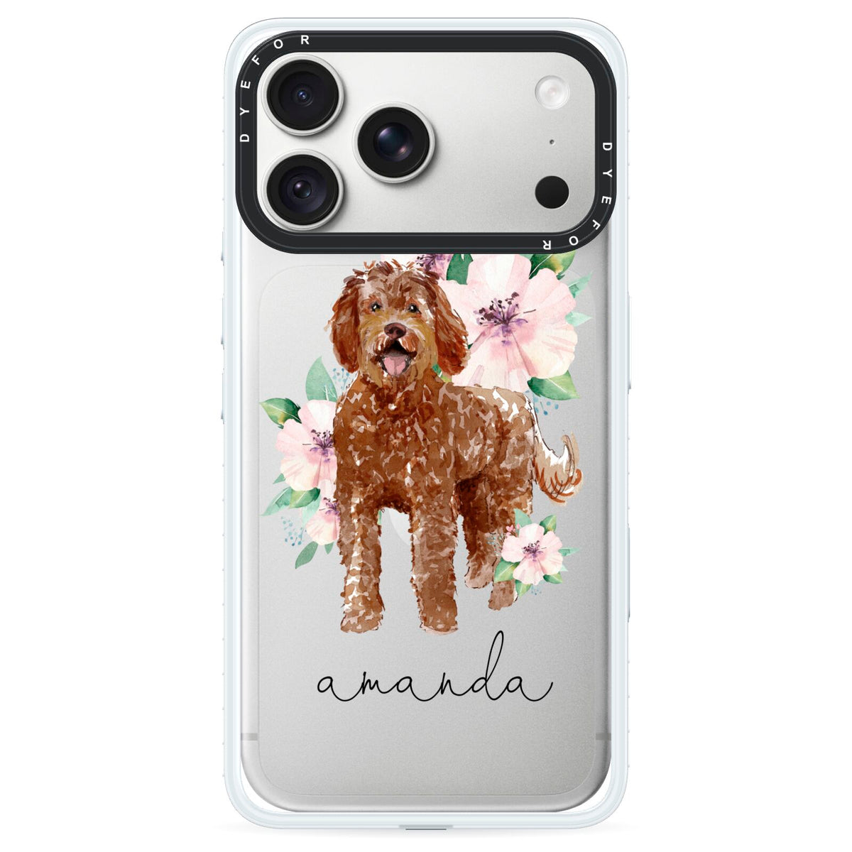 Personalised Labradoodle iPhone 18 Pro Black Impact Pre order Case on Silver phone