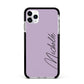 Personalised Lavender Script Name Design Apple iPhone 11 Pro Max in Silver with Black Impact Case