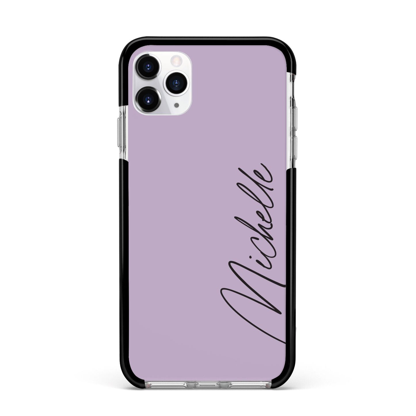 Personalised Lavender Script Name Design Apple iPhone 11 Pro Max in Silver with Black Impact Case