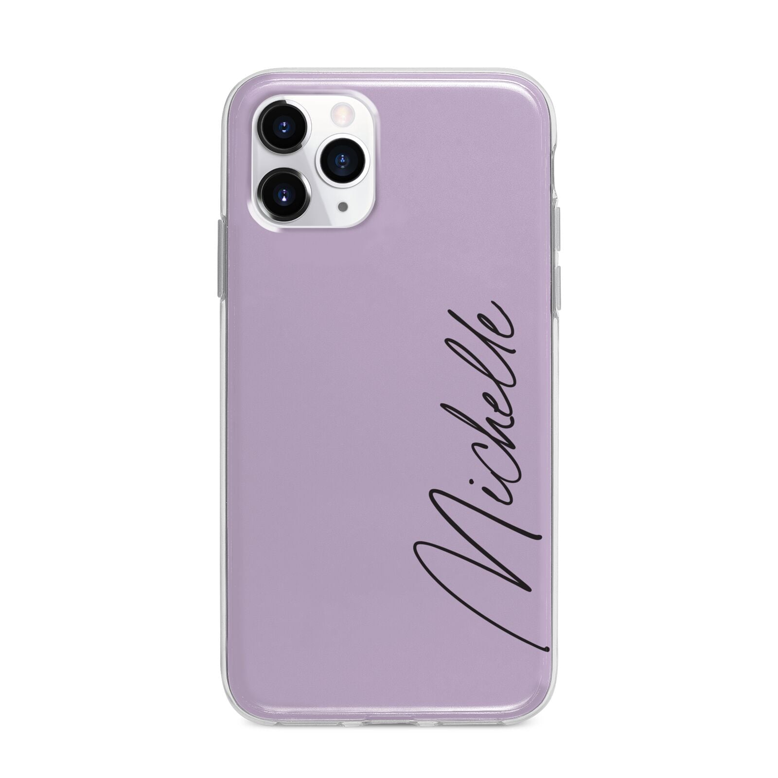 Personalised Lavender Script Name Design Apple iPhone 11 Pro Max in Silver with Bumper Case