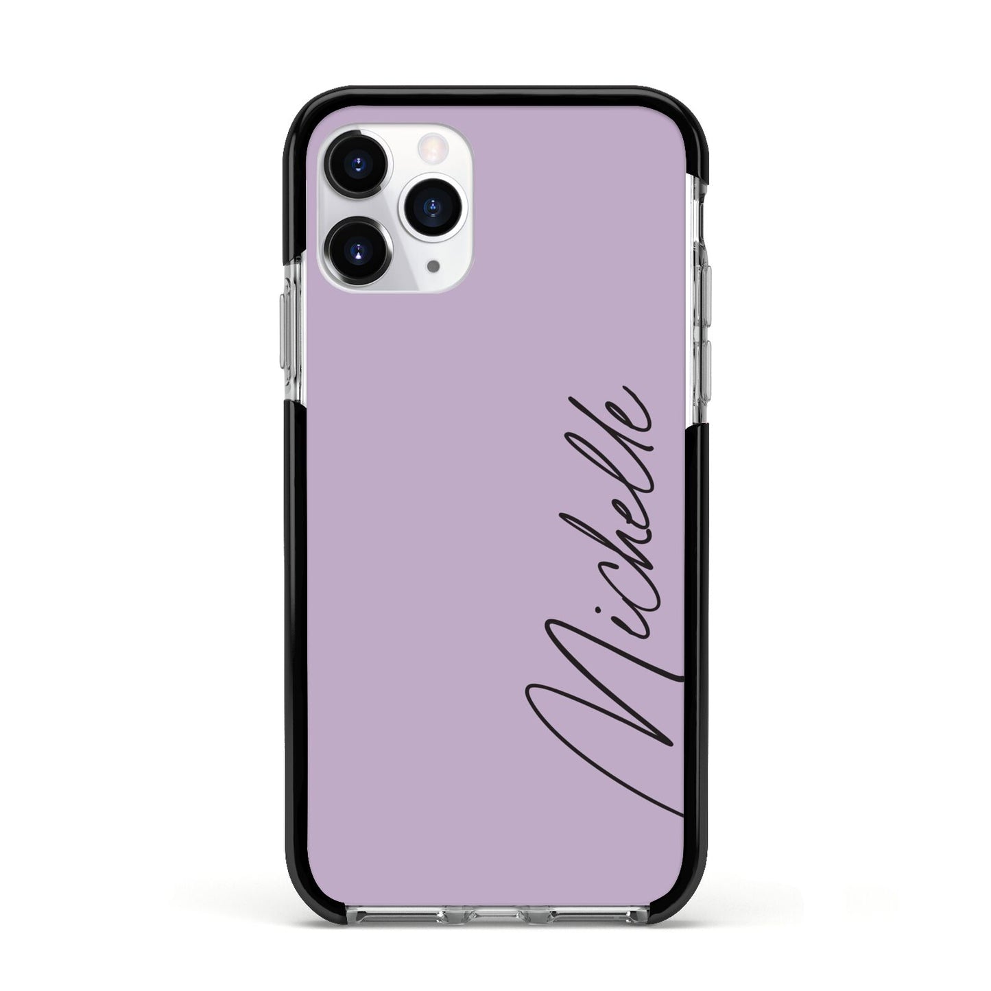 Personalised Lavender Script Name Design Apple iPhone 11 Pro in Silver with Black Impact Case