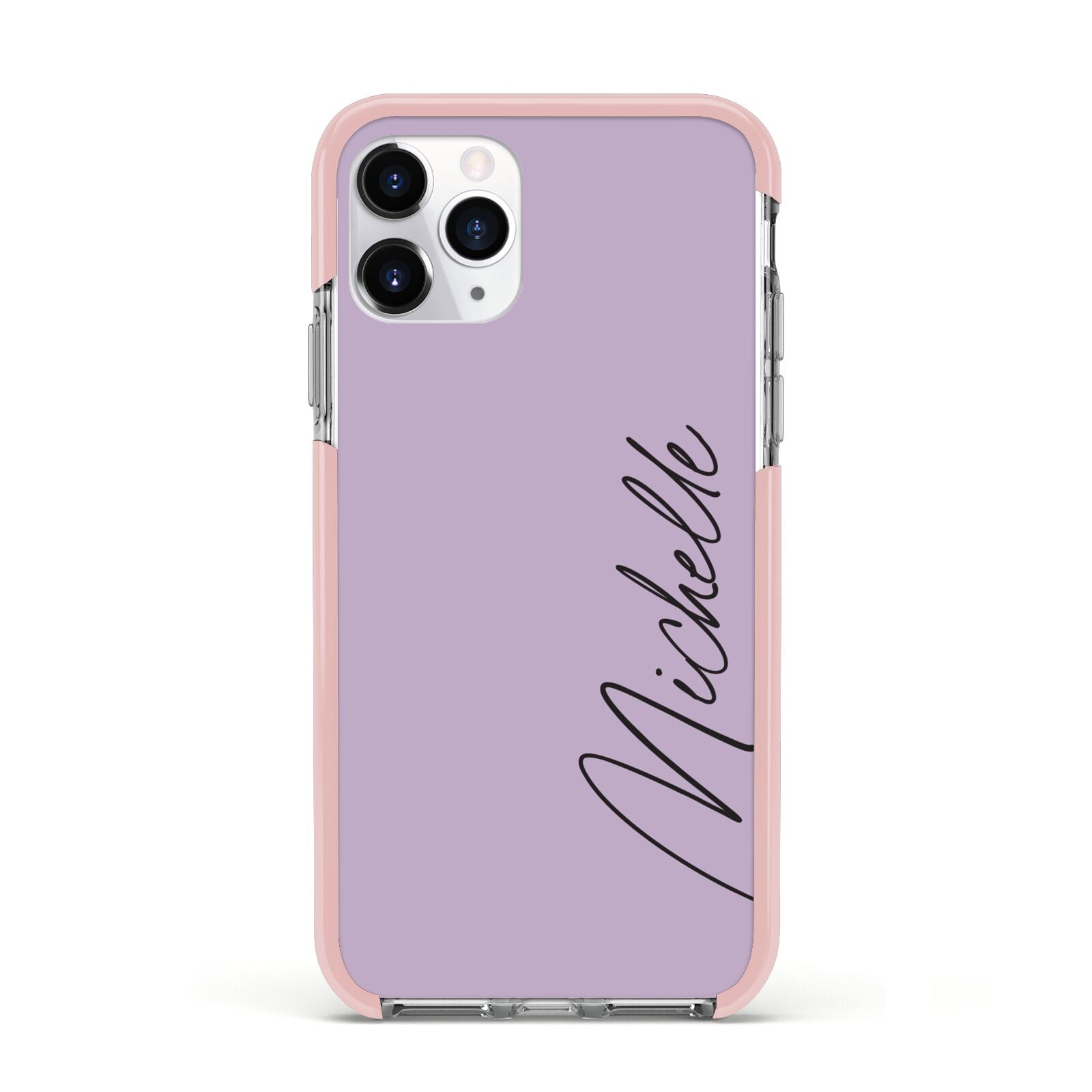 Personalised Lavender Script Name Design Apple iPhone 11 Pro in Silver with Pink Impact Case