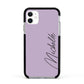 Personalised Lavender Script Name Design Apple iPhone 11 in White with Black Impact Case