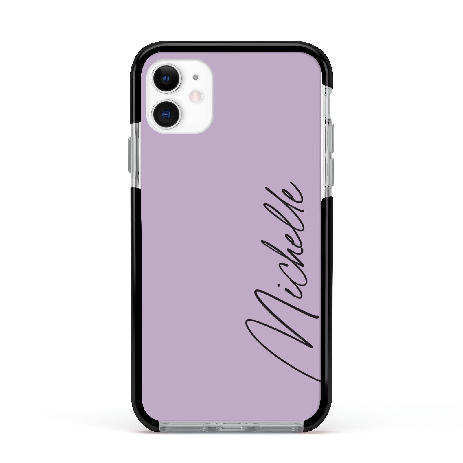 Personalised Lavender Script Name Design Apple iPhone 11 in White with Black Impact Case