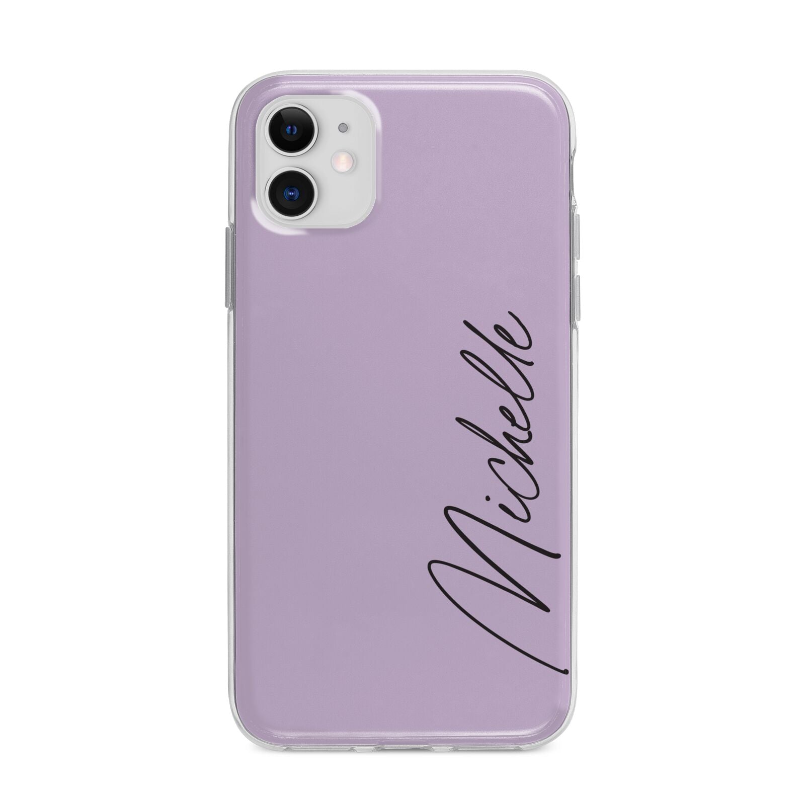 Personalised Lavender Script Name Design Apple iPhone 11 in White with Bumper Case
