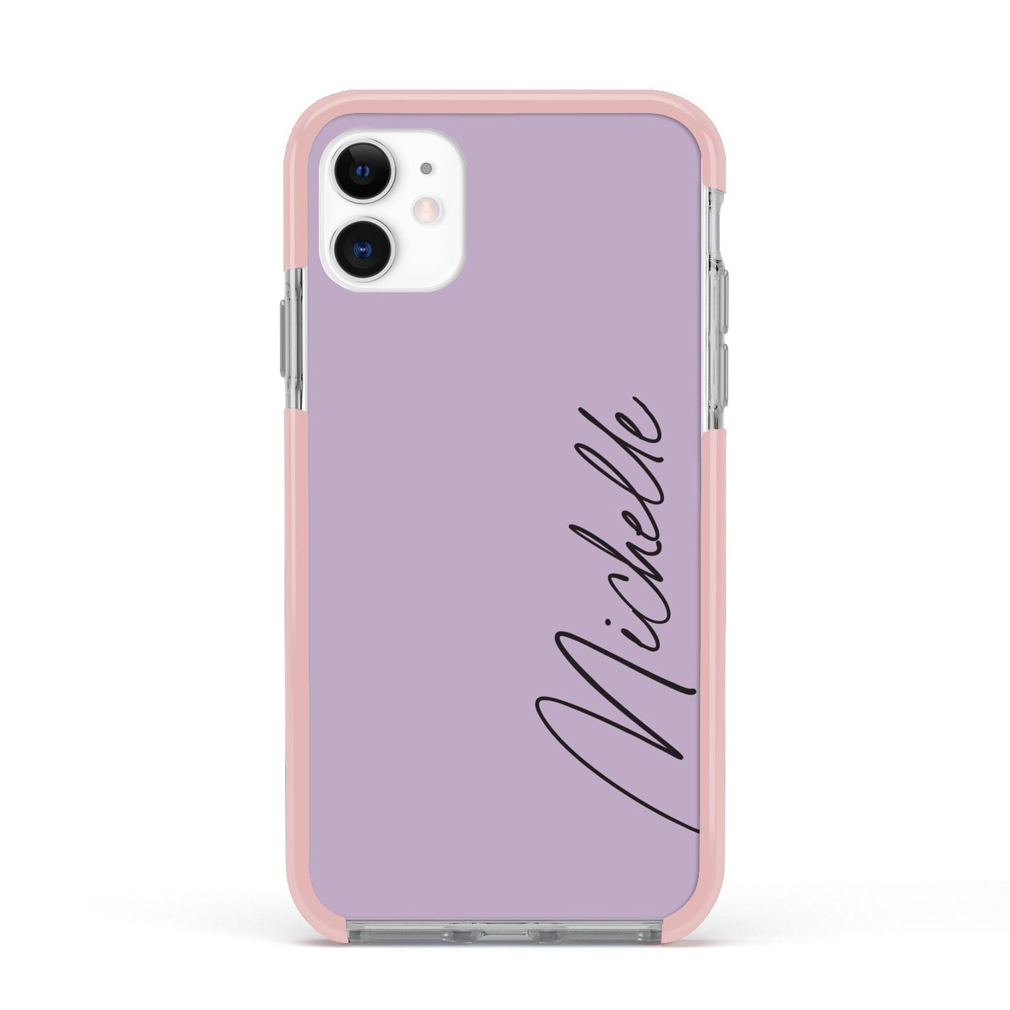 Personalised Lavender Script Name Design Apple iPhone 11 in White with Pink Impact Case