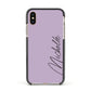 Personalised Lavender Script Name Design Apple iPhone Xs Impact Case Black Edge on Gold Phone