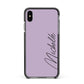 Personalised Lavender Script Name Design Apple iPhone Xs Max Impact Case Black Edge on Black Phone