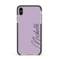 Personalised Lavender Script Name Design Apple iPhone Xs Max Impact Case Black Edge on Gold Phone